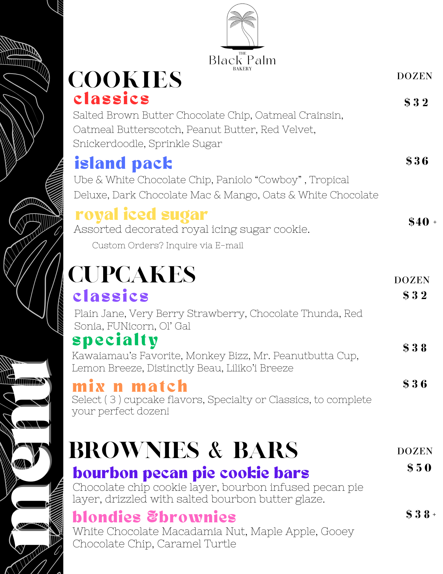 Black Palm Bakery Menu